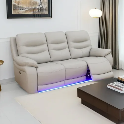 Miniatura 13 de A Ainehome Juego de sofá reclinable eléctrico LED para sala de estar, juego de sofá modular de cuero, sofá reclinable y sofá biplaza con puerto USB