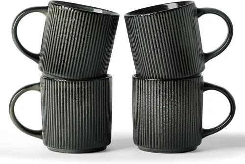 Miniatura 14 de Juego de Tazas de Café Famiware para 6, Tazas de 12 oz con Asa para Café, Té, Cacao, Leche - Juego de Vajilla de Cerámica y Gres, Blanco Mate Blanco