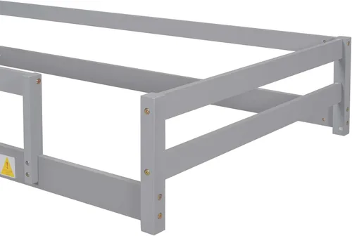 Miniatura 9 de Cama Montessori de madera tamaño individual con cabecera y cercas en forma de casa, cama de plataforma completa para niños, niñas, niños, altura Gris
