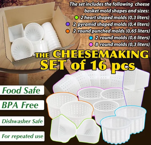 Miniatura 2 de PetriStor - Kit de 16 piezas de queso suave para principiantes - Moldes de queso pequeños - Moldes de queso crema para hacer queso - Molde