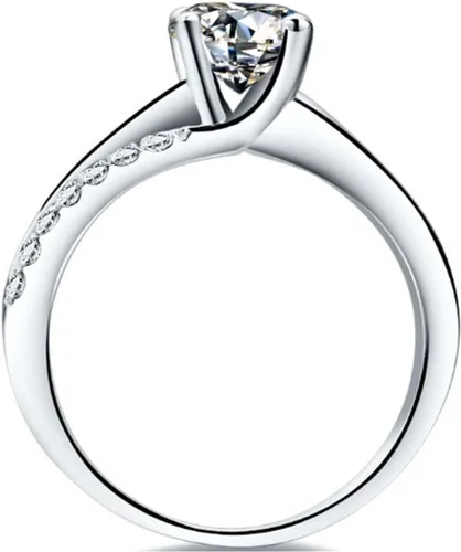Miniatura 2 de THREE MAN Excelente anillo de compromiso de diamantes de imitación NSCD de 1 CT con 4 puntas para mujer, plata esterlina