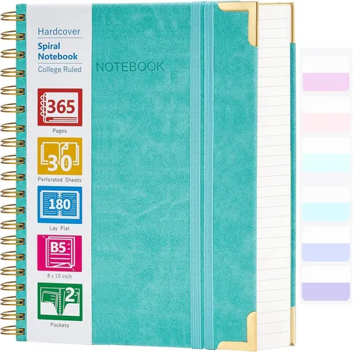 Miniatura 16 de Cuaderno de espiral, cuaderno de cuero de tapa dura de 365 páginas, diario encuadernado de gran tamaño A5 para mujeres y hombres, cuadernos rayados