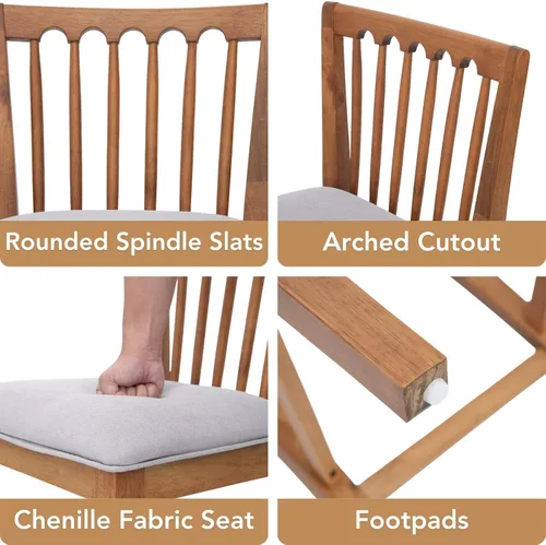 Miniatura 3 de chairus Juego de 2 taburetes de bar de 25 pulgadas de altura de mostrador, taburetes tapizados de felpilla con respaldo de listones de husillo