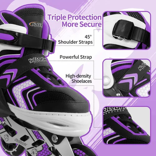Miniatura 3 de Nattork Patines en línea ajustables para niñas y niños con ruedas completamente iluminadas, patines en línea para principiantes para niños y jóvenes