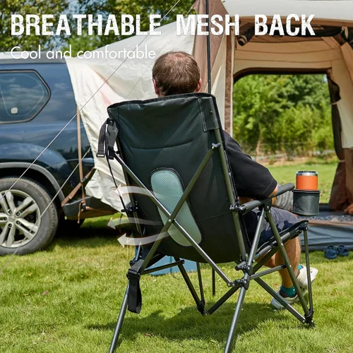 Miniatura 4 de PORTAL Silla de camping plegable extra grande con respaldo alto, sillas de césped portátiles para adultos, deportes al aire libre con apoyabrazos