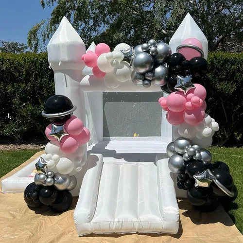 Miniatura 5 de iLink-outer Casa de rebote blanca para niños con soplador de bola deslizante Oxford White Castle 108 x 108 x 84 pulgadas, regalo de fiesta