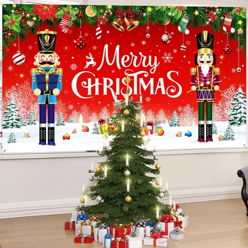 Miniatura 4 de Irenare - Telón de fondo de Navidad, banderines de Feliz Navidad, decoración para fiesta, fondo para fotografía de Navidad, accesorios para fotos