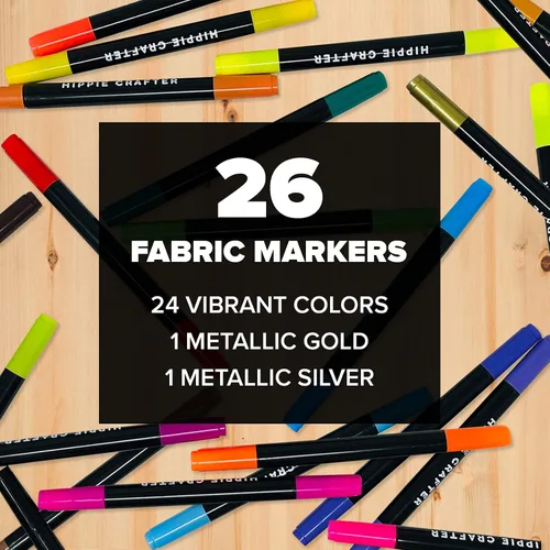 Miniatura 8 de HIPPIE CRAFTER 26 marcadores y bolígrafos de tela, permanentes para ropa, ropa de bebé, lienzo, camisetas, zapatos, tapicería, ideal para artistas