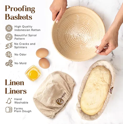 Miniatura 3 de Kit de masa madre con herramientas profesionales para hacer pan - Kit completo para hacer pan de masa madre con bannetons artesanales de 10