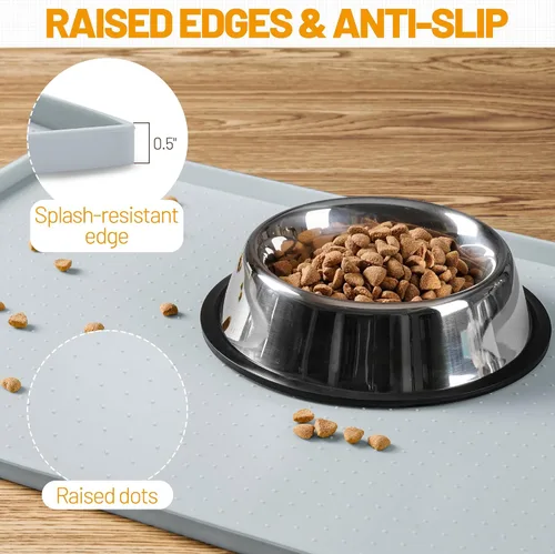 Miniatura 3 de Hubulk Tapete de alimentación para perros, 100% impermeable, mantel individual de silicona de grado alimenticio para tazones de comida y agua