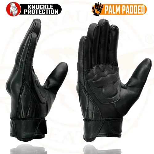 Miniatura 4 de Milwaukee Leather MG7521 - Guantes de cuero negro para hombre con palma acolchada de gel para motocicleta con nudillos protectores recubiertos