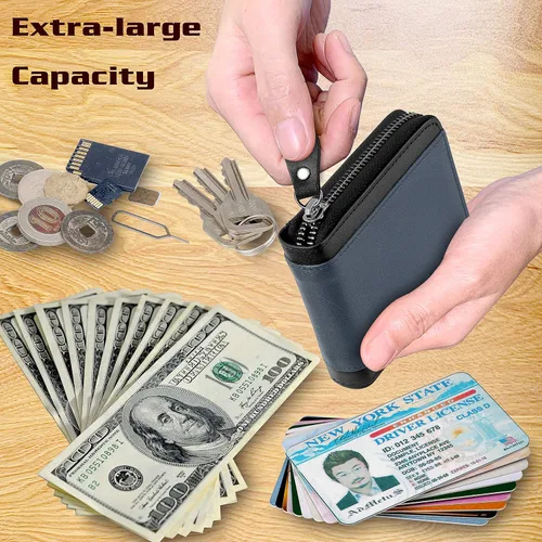 Miniatura 16 de Admetus Billeteras con bloqueo RFID para hombre, billetera de cuero con cremallera para hombres con tarjetero RFID plegable