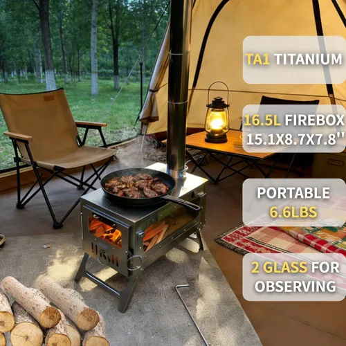 Miniatura 2 de DANCHEL OUTDOOR TSG Estufa Portátil de Leña de Titanio TA1 para Tienda de Campaña para Campamento de Invierno y Mochileros, Estufa Plegable Ligera
