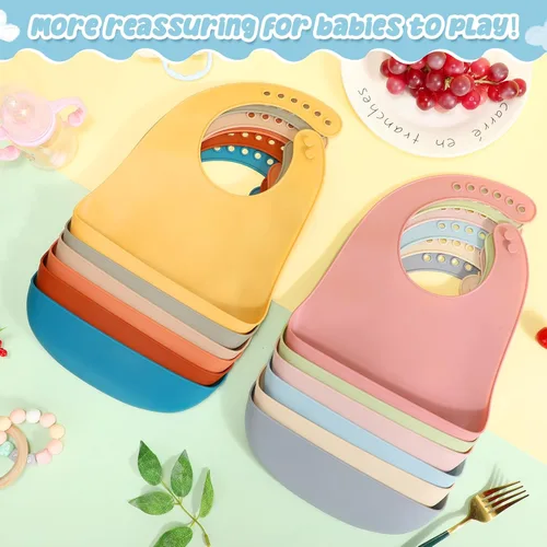 Miniatura 4 de Mepase Baberos de silicona impermeables Baberos de silicona suaves ajustables para alimentación de bebés unisex suministros de alimentación