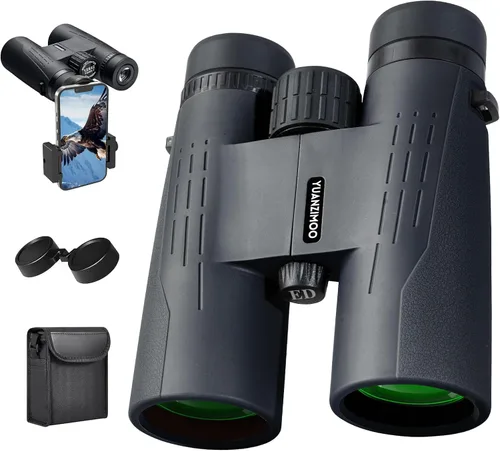 Prismáticos HD de 12 x 42 pulgadas para adultos, prismáticos de alta potencia con adaptador de teléfono mejorado, binocular compacto con visión Negro