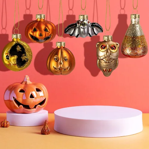 Miniatura 5 de Deloky 6 adornos colgantes de vidrio soplado de Halloween, decoración de Halloween, decoración de árbol de vidrio, adornos de Halloween, murciélago