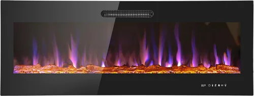 Miniatura 11 de Prominence Home Chimenea eléctrica de diseño delgado LED y chimenea montada en la pared con calentador de 1500 W, opciones de troncos y brasas