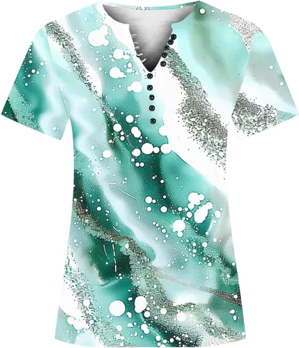 Miniatura 114 de Summer Shirts for Women 2025 Plus Size Short Sleeve Henley Tops Marble Floral Loose Tshirt Tee Casual Dressy Tunics