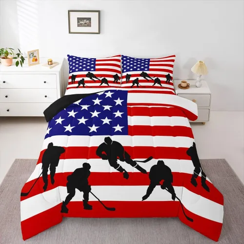 Miniatura 29 de Erosebridal Edredón de plumón de hockey sobre hielo, juego de edredón de jugador de hockey para adolescentes, niños y hombres, juego de ropa de cama