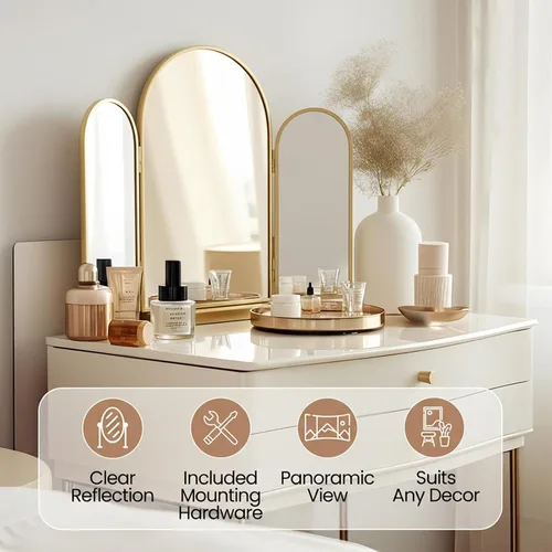 Miniatura 4 de Houseables Espejo de 3 vías, espejo triple, tocador triple, plegable de tres vías, triple pliegue, para trenzar el cabello, 3 vías, 3 lados, tres