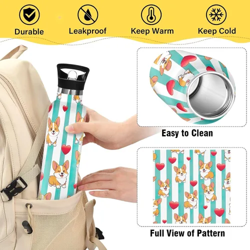 Miniatura 4 de Kids Water Bottle with Straw for School, Kids Stainless Steel Vacuum Insulated Water Bottle for Travel or School 20 Oz, BPA-Free, Cute Dogs Aqua