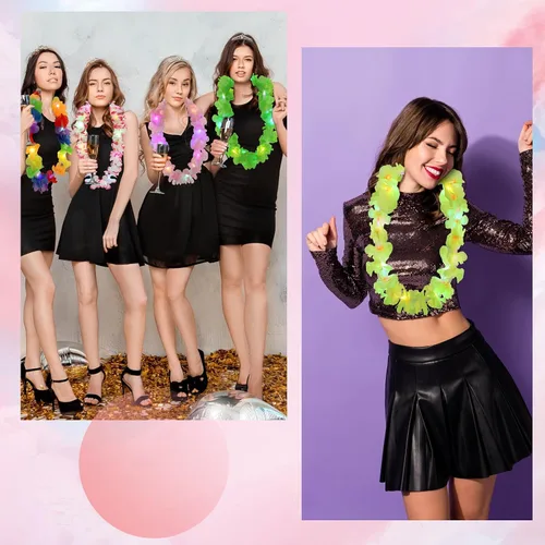 Miniatura 3 de Sherr 24 piezas de collares de flores de leis hawaianas con luces LED para boda, luces LED para leis hawaianas, collares de flores de leis hawaianas