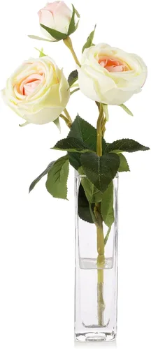 ENOVA FLORAL Flores artificiales de seda en jarrón, rosas falsas con jarrón de agua de imitación para centros de mesa de comedor (champán)