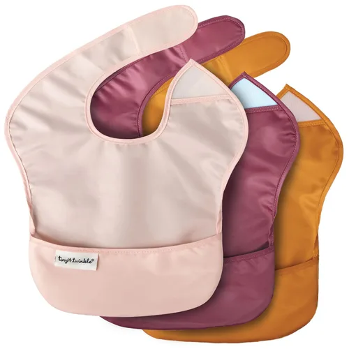 Miniatura 22 de Tiny Twinkle Baberos a prueba de derrames para bebés para comer Baberos impermeables y lavables para niños pequeños con bolsillo para todo Juego