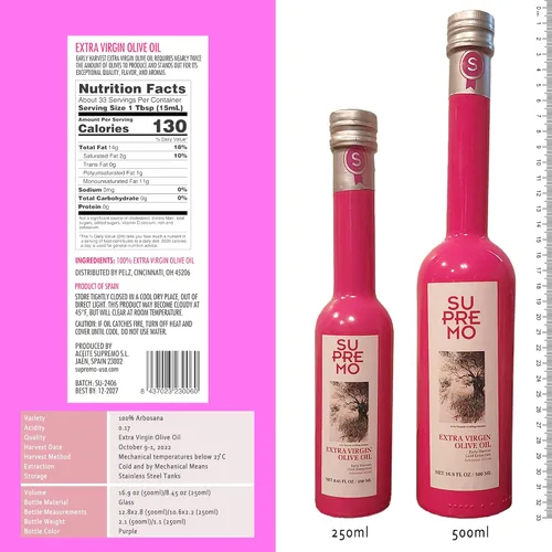 Miniatura 2 de SUPREMO Arbosana - Aceite de oliva virgen extra – Aceite de oliva orgánico prensado en frío en botella de vidrio, 100% puro y natural, AOVE español