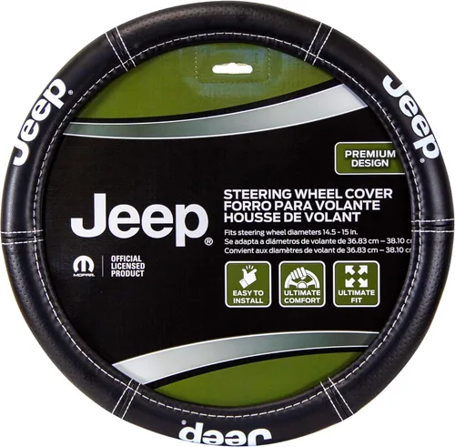 Plasticolor 006695R01 Jeep Deluxe - Funda para volante de alta calidad con costuras de alto contraste para automóviles, camiones y SUV, color negro