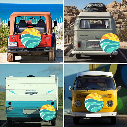 Miniatura 3 de Cubierta de neumático de repuesto para verano, olas de sol, accesorios de campamento para neumático de repuesto, resistente a la intemperie, a