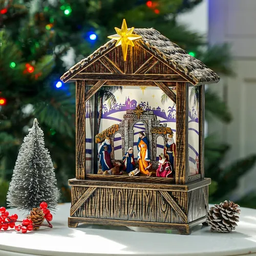 Miniatura 10 de Linterna de globo de nieve de Navidad, muñeco de nieve musical, árbol de Navidad, globo de nieve iluminado con temporizador USB/batería operada