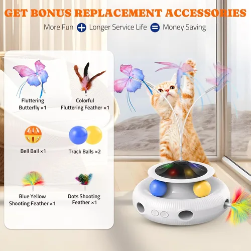 Miniatura 7 de Pawtners Juguete Interactivo para Gatos, 4 en 1 Juguetes Interactivos Automáticos para Gatitos de Interior Recargables con Mariposa Revoloteante