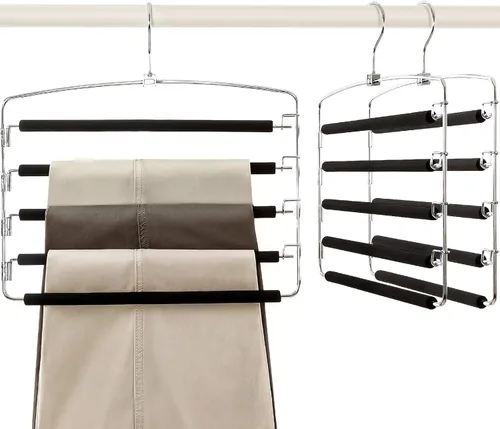 TOPIA HANGER Perchas para pantalones que ahorran espacio, paquete de 3 organizadores de pantalones con brazo oscilante para armario, organizador