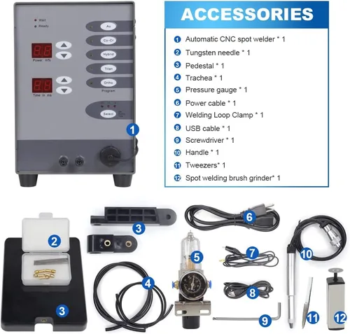 Miniatura 2 de Kit de soldador de joyería permanente Máquina de soldadura por puntos de arco de tungsteno de pulso soldable de oro sólido, aluminio, soldadura