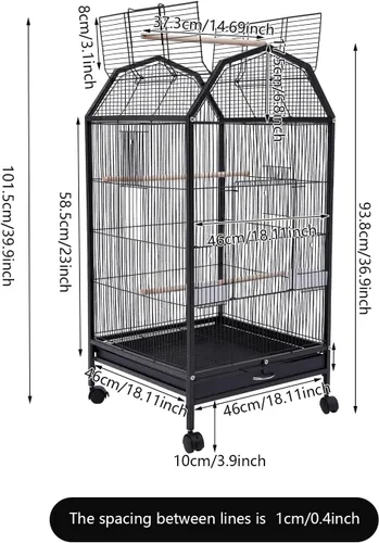 Miniatura 5 de Jaula grande para pájaros con tragaluz abierto, soporte rodante y 5 puertas, jaulas móviles para loros, jaula de vuelo para pájaros de mascotas
