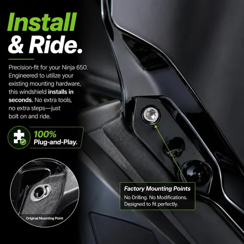 Miniatura 6 de Parabrisas para Ninja 650 ER6F 2020-2025 - PSLER Parabrisas Deflector de Viento Protector Carenado para 650 ER6F 2020-2025 (Negro)