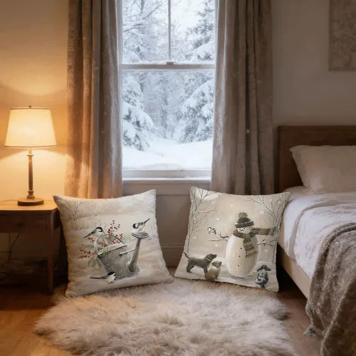 Miniatura 3 de Funda de Almohada Decorativa de Animales Navideños - 18 x 18 Pulgadas Funda de Almohada de Mascota Muñeco de Nieve Jarrón Ciervo Perro Conejo Pájaro