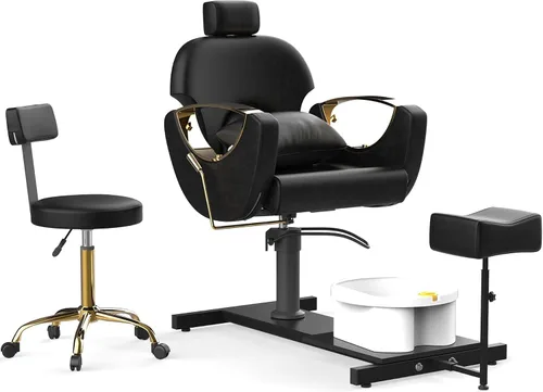LOUVIXA Estación de Pedicura Sin Plomería, Silla Hidráulica de Pedicura para Técnico de Uñas, Estación de Pedicura Reclinable con Altura Ajustable,