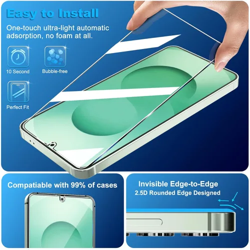 Miniatura 4 de firtstnow Paquete de 3 protectores de pantalla de vidrio para Samsung Galaxy S25 [6.2 pulgadas] + Paquete de 3 protectores para lentes de cámara