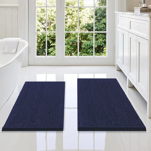 Miniatura 33 de Smiry Juego de 2 alfombras de baño, felpilla suave y absorbente, lavable a máquina, antideslizantes, para bañera, ducha y suelo