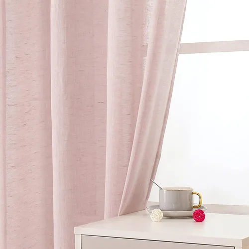Miniatura 5 de Miss SELETEX - Cortinas traslúcidas de lino natural rosa rubor para sala de estar, elegantes cortinas para ventana lisas con ojales filtrantes