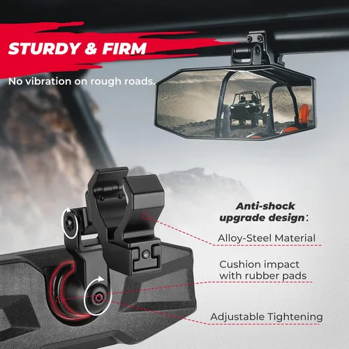 Miniatura 2 de KEMIMOTO Espejo Central UTV, Abrazadera de Aluminio Ajustable Espejo Retrovisor UTV se Ajusta a Jaula Antivuelco de 1.5"-2" y Compatible con Polaris