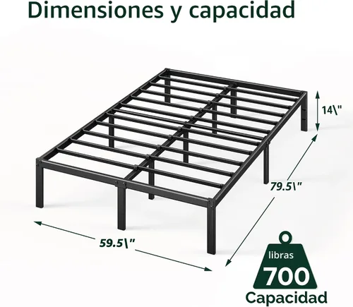 Miniatura 3 de Zinus Elias - Marco de cama de plataforma metálica de 14 pulgadas, soporte de acero, no necesita somier, fácil montaje, tamaño Queen Negro