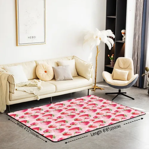 Miniatura 3 de Alfombra decorativa de fresa de 3 x 5 para niños, con estampado de frutas tropicales, para niños y niñas, alfombra con estampado de fresas dulces