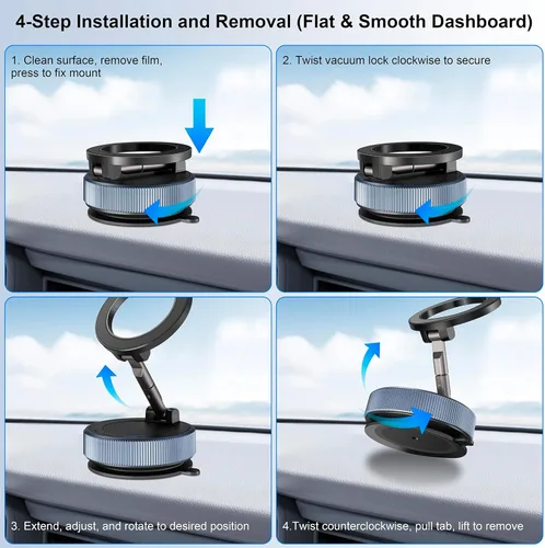 Miniatura 6 de Soporte magnético para teléfono con succión al vacío, soporte magnético ajustable de 360° para teléfono, plegable y retráctil, manos libres con Azul