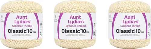 Miniatura 8 de Aunt Lydia Classic Crochet - Paquete de 3 unidades de 350y/1,049.9 ft - Blanco Antiguo