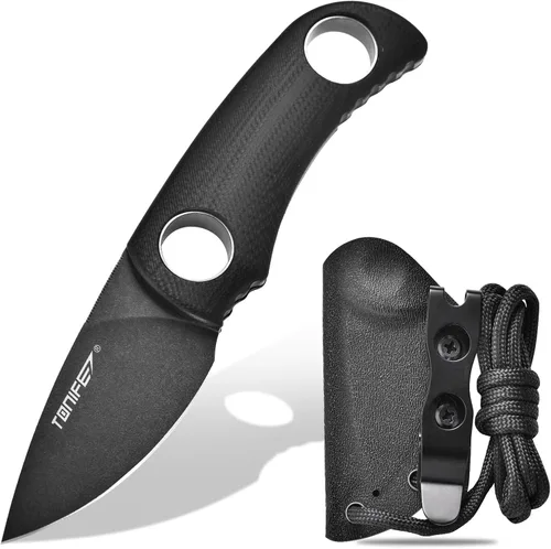 TONIFE Cuchillo de hoja fija de 4.8 cm, cuchillo mini para el cuello con funda Kydex y cordón, cuchillo fijo portátil EDC para supervivencia al aire