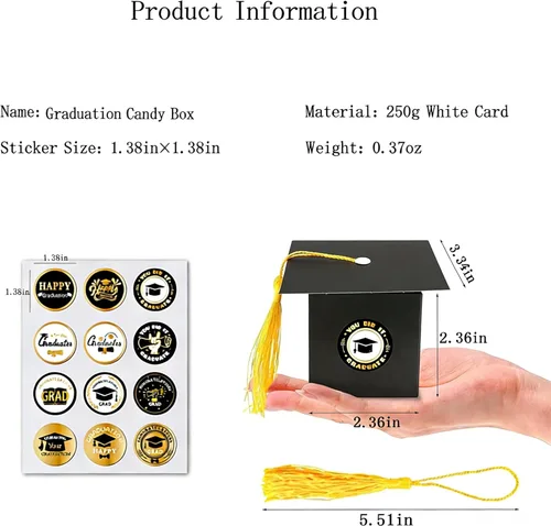 Miniatura 2 de Kliuytb Cajas de dulces con tapa de graduación 2026, decoraciones de fiesta de graduación de oro negro, cajas de recuerdo de fiesta de graduación