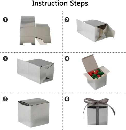 Miniatura 6 de COTOPHER 100 cajas de regalo pequeñas, cajas de regalo de 2 x 2 x 2 pulgadas, cajas de regalo de papel con cintas, caja de dulces para regalos